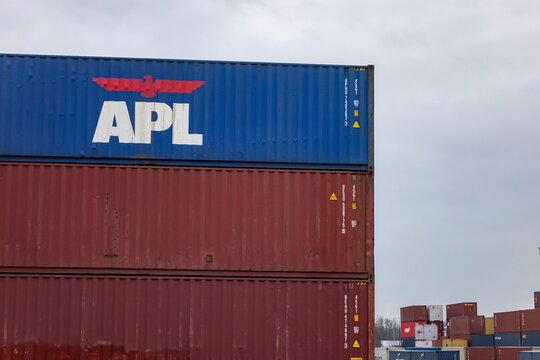 Container of APL transportation company with goods ready to be transported