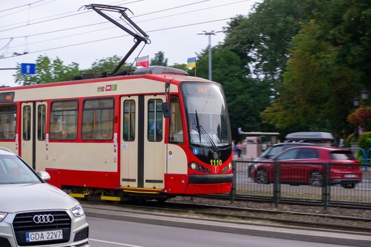 Modertrans Moderus Beta MF 01 tram of ZTM Gdansk transportation company with motion blur effect