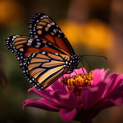 Monarch Butterfly on a Pink Flower: A Close-up View- Created with generative AI