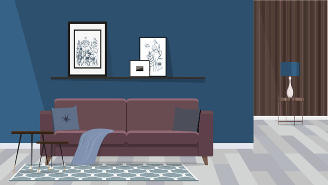 Spacious blue living room designed.