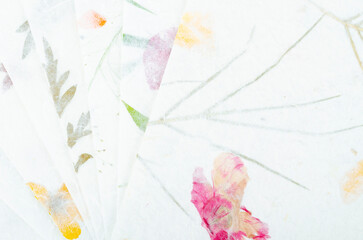 Set of the Handmade recycled flower and leaf paper background.