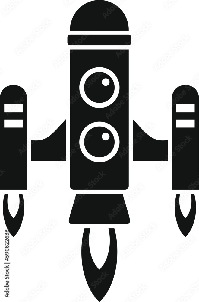 Poster spaceship icon simple vector. rocket space. fire start