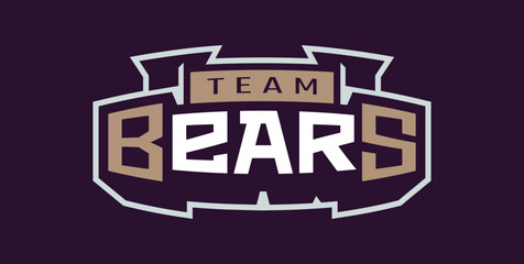 Bold sports font for bear mascot logo. Text style lettering for esport, bear mascot logo, sport team, college club. Font on ribbon. Vector illustration isolated on background