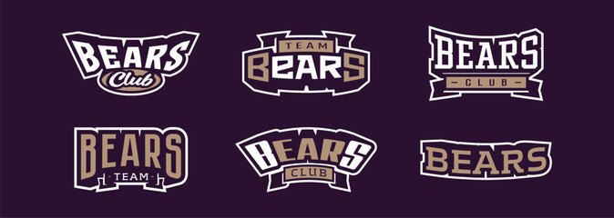 A set of bold fonts for bear mascot logo. Collection of text style lettering for esports, bear mascot logo, sports team, college club logo. Font on ribbon. Vector illustration isolated on background