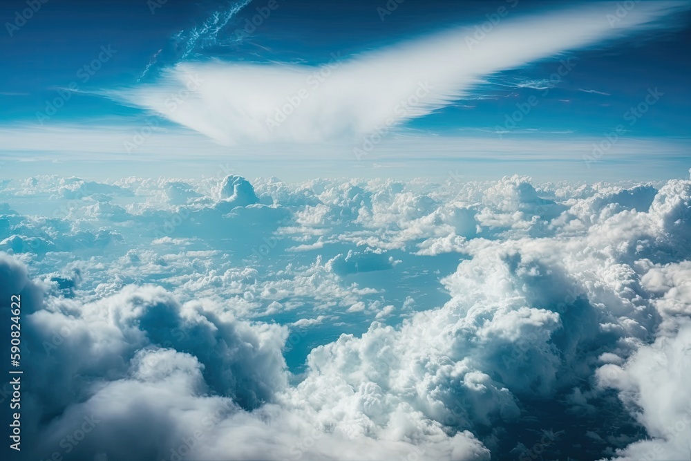 Poster aerial view of clouds from inside an airplane. generative ai