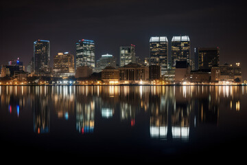 Fototapeta na wymiar River Reflections: The Breathtaking Beauty of a City Skyline at Night - created with Generative AI