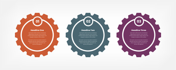 Business process three steps infographic presentation template with gear shapes