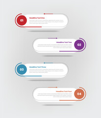 Minimalistic steps infographic timeline for data presentation with abstract arrow shape and drop shadow