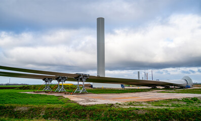 Wings for a large wind turbine under construction
