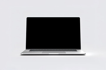Fototapeta premium Laptop with black blank screen isolated on white background. Created with Generative AI Technology