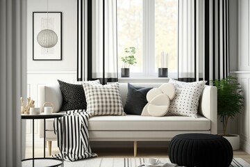 modern living room with a sleek black and white color scheme. Generative AI
