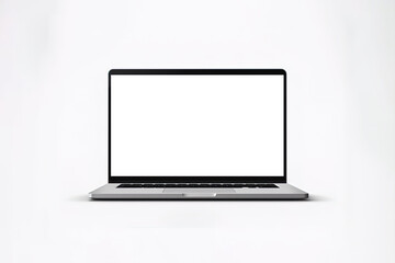 Laptop with white blank screen isolated on white background. Created with Generative AI Technology