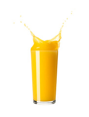Naklejka na ściany i meble Orange juice splash in a glass isolated on white background