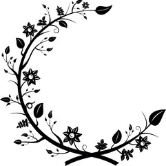 Stylized vector wreath with leaves and flowers and other elements