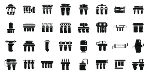 Reverse osmosis system icons set simple vector. Aqua filter. Water reverse - obrazy, fototapety, plakaty