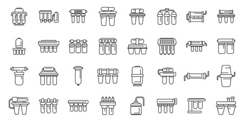 Reverse osmosis system icons set outline vector. Aqua filter. Water reverse - obrazy, fototapety, plakaty