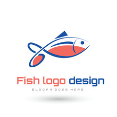 Fish in water Logo design vector template. Seafood restaurant shop store Logotype concept icon.