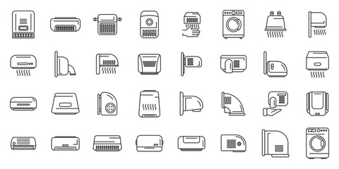 Automatic drying machine icons set outline vector. Air bathroom. Clean blower