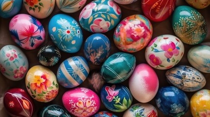 Fototapeta na wymiar Colorful chocolate easter eggs, Generative AI