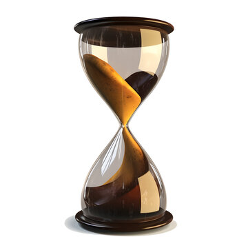 Hourglass with Sand Water Flowing from Top to Down in the Style of Light Gold and Dark Brown on Transparent Background