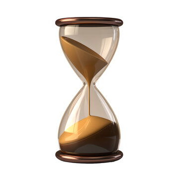 Hourglass with Sand Water Flowing from Top to Down in the Style of Light Gold and Dark Brown on Transparent Background