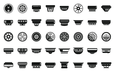 Smoke detector icons set simple vector. Fire alarm. Accident danger