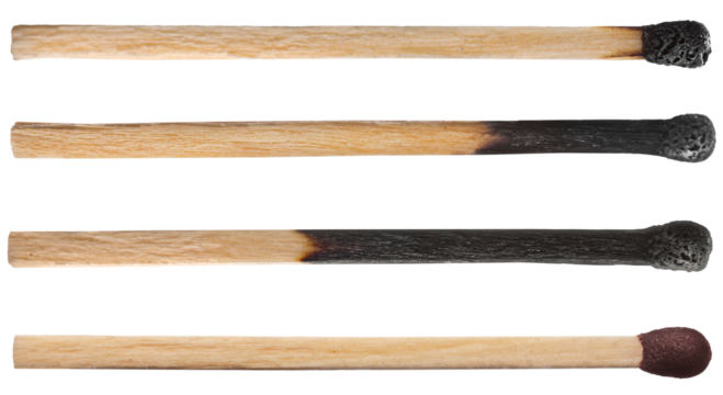 Matchsticks burn, piece prevents the fire from spreading
