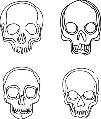 skull one line drawing. Abstract human skull isolated image hand drawn outline white background. Continuous line art minimalism style vector illustration.
