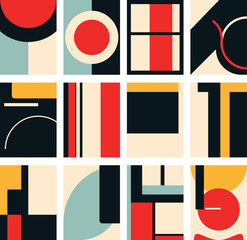 Modern geometric poster set. Vector bauhaus geometric artwork with circle and triangle. Vector poster set