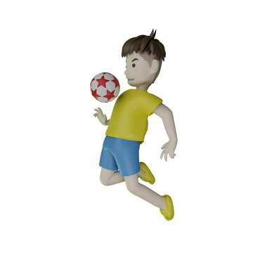 3D Character Rendered, Boy playing soccer ball with cest control pose