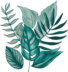 Realistic tropical botanical foliage plants