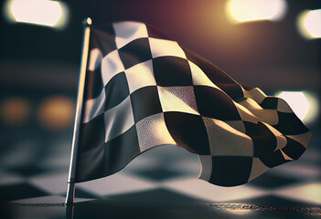 Race chequered flag at a competition. racing flag, checkered flag - obrazy, fototapety, plakaty