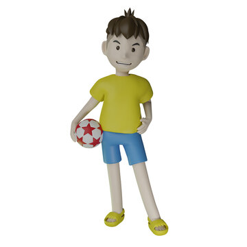 3D Character Rendered, Boy playing soccer ball with standing pose