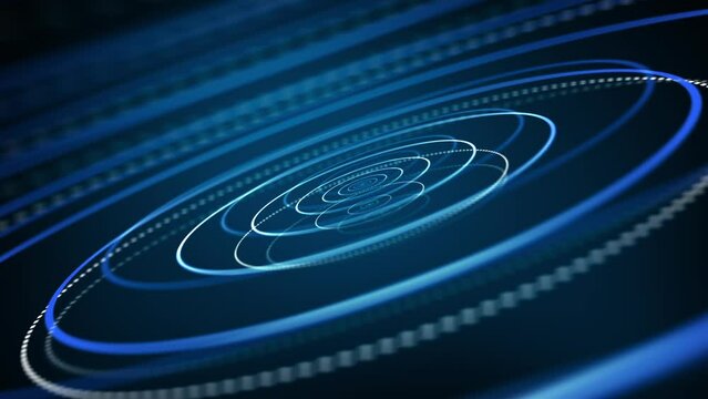 Blue radiating frequency wave circles background. Full HD and looping science motion background animation.