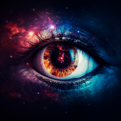 Nebula in the reflection of the eye. High quality illustration