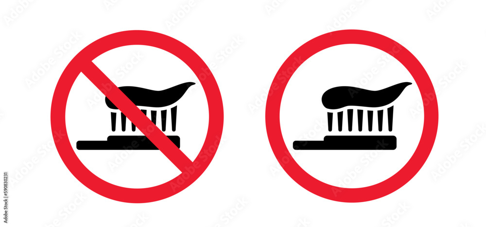 Wall mural please do not wash your teeth. prohibited tooth and toothbrush icon. molar, tooth brush. vector no b