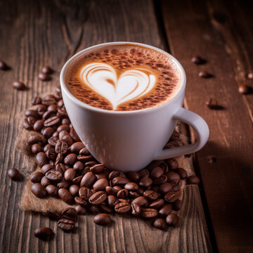Photorealistic image of a mug of coffee with beans. High quality illustration