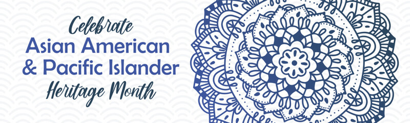 Asian AmAsian American and Pacific Islander Heritage Month. Vector abstract horizontal banner with mandala. AAPI history annual celebration in USA simple minimjalist design