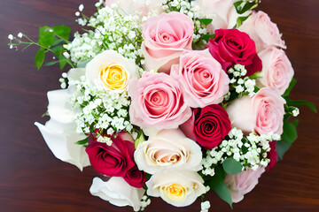 beautiful bouquet of red and pink roses, mother's day, wedding, floral decoration