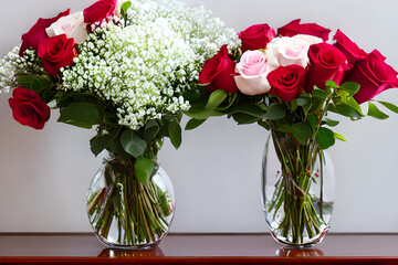 beautiful bouquet of red and pink roses, mother's day, wedding, floral decoration