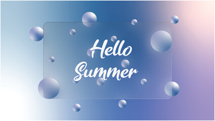 Glassmorphism style pink and blue background with the word hello summer © Greffic
