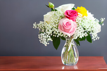 beautiful bouquet of red and pink roses, mother's day, wedding, floral decoration