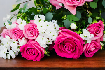 beautiful bouquet of red and pink roses, mother's day, wedding, floral decoration