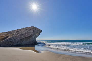 rocky landscape at the coastline of Cabo de Gata, Andalusia, Costa del Sol, Spain