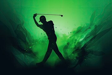 Pro Golfer Swinging Golf Club Green Color Splash With Copyspace Generative AI