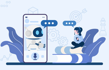 Chatbot or artificial intelligence network concept. Online communication with a chatbot or AI assistant. Chatbot virtual assistant via messaging. Vector illustration.