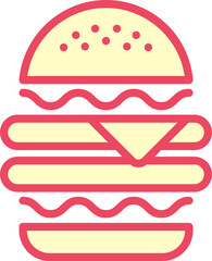 Burger line icon. Hamburger logo. Fast food outline emblem. Identity element, label for menu design restaurant or cafe. Packaging, interior poster. Vector sign on white background.