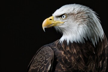 Obraz premium majestic bald eagle in a striking close-up with a black background. Generative AI