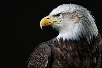 Foto op Plexiglas majestic bald eagle in a striking close-up with a black background. Generative AI © 2rogan