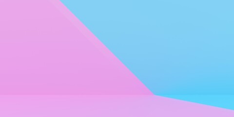Abstract minimal modern room with pink and blue diagonal divided walls and floor, product display background
